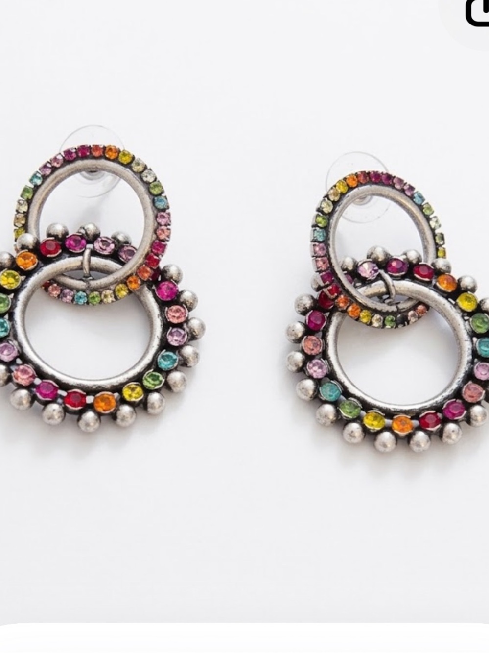 Multicolor Crystal Double-Hoop Drop Earrings - Women Jewelry